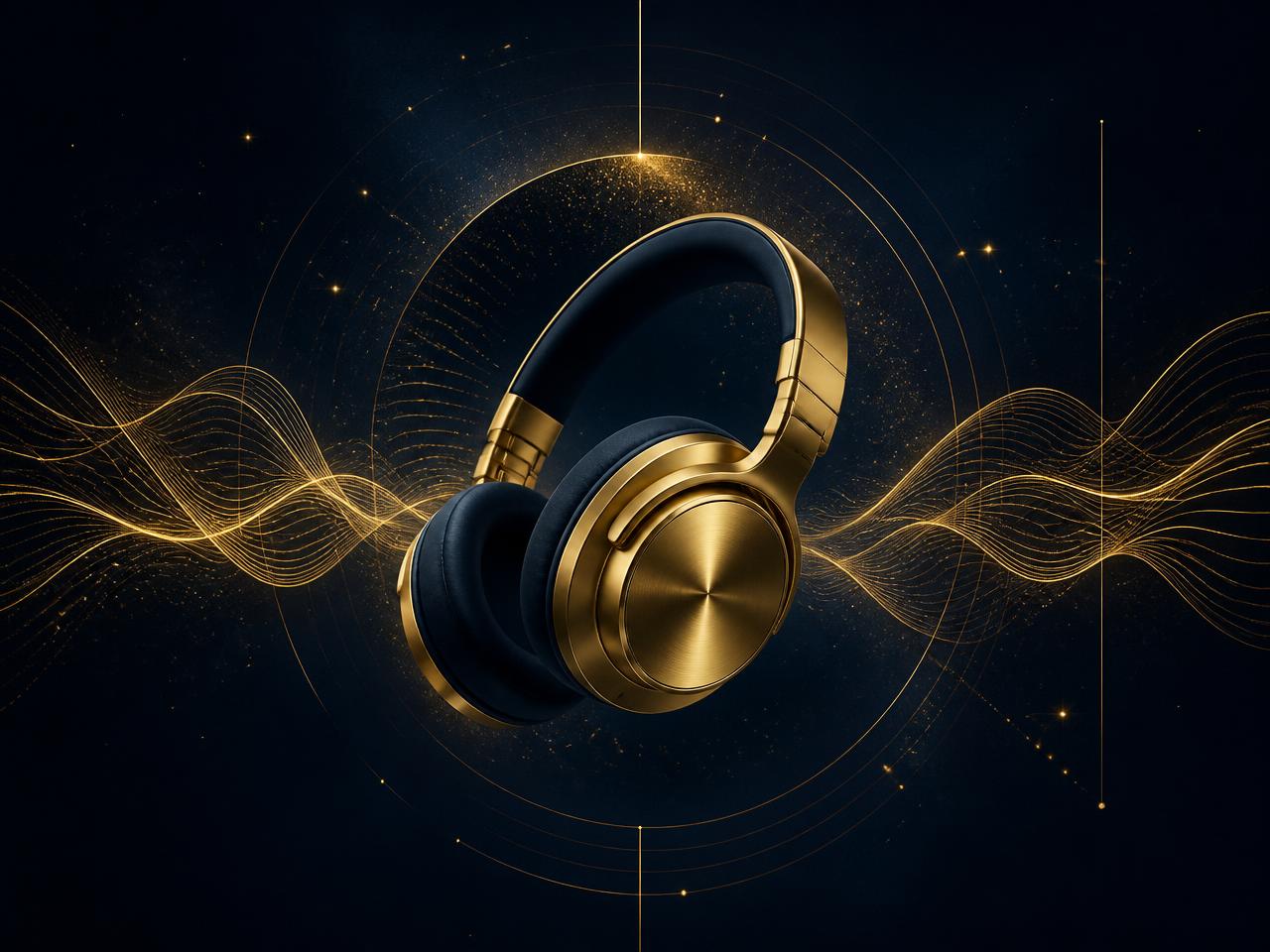 Onde musicale dorée dans l'univers bleu nuit Shamyra